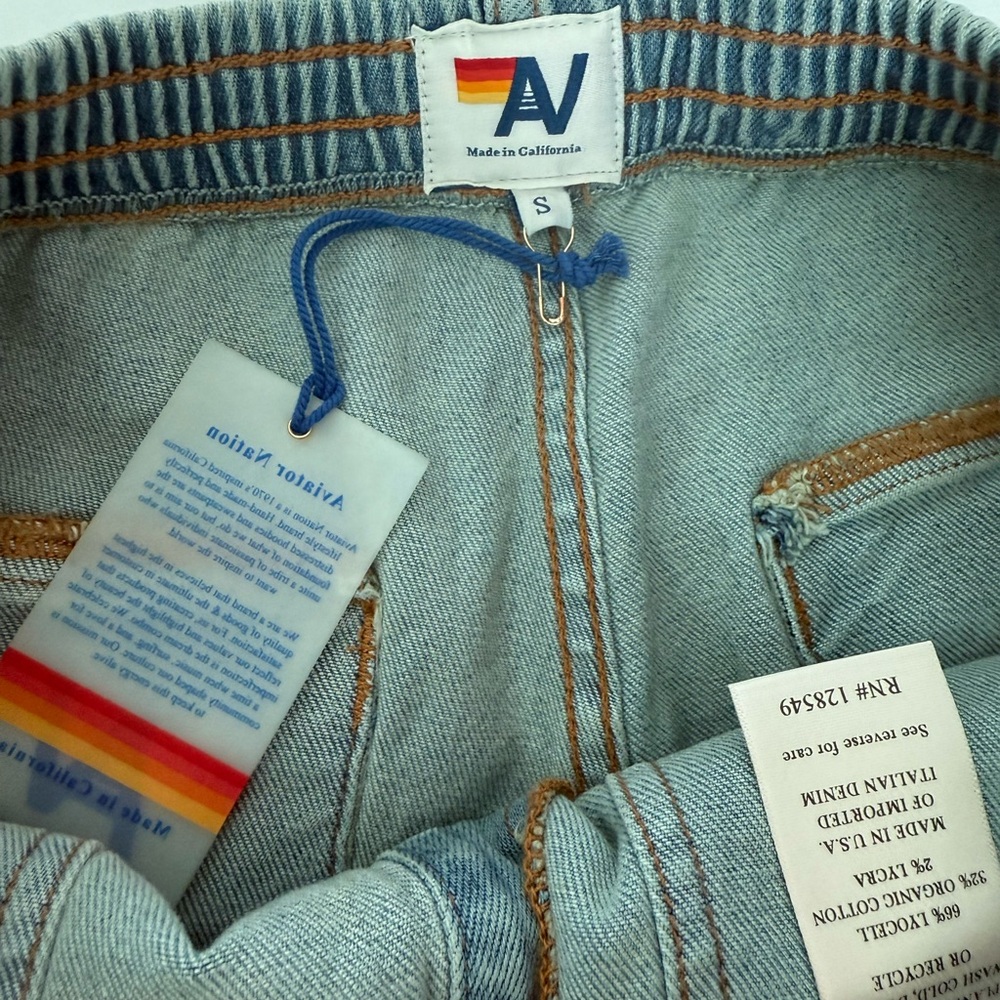 Aviator Nation Blue Jean Shorts Distressed High-Waisted - Picture 3 of 5